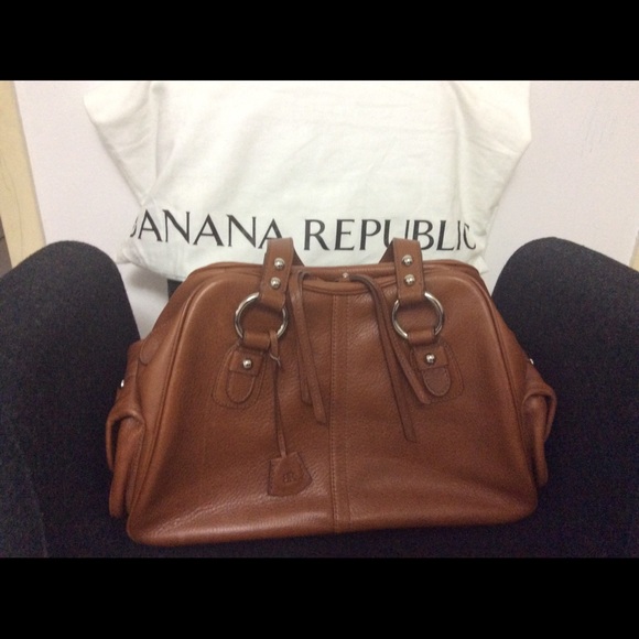 BANANA REPUBLIC LEATHER Cognac Brown LARGE SATCHEL - Picture 1 of 5
